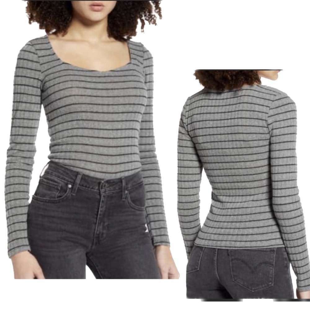 Project Social T Charcoal/Gray Kimora Sweetheart Long Sleeve Top Size L